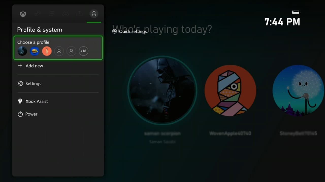 Adding an account in Xbox.