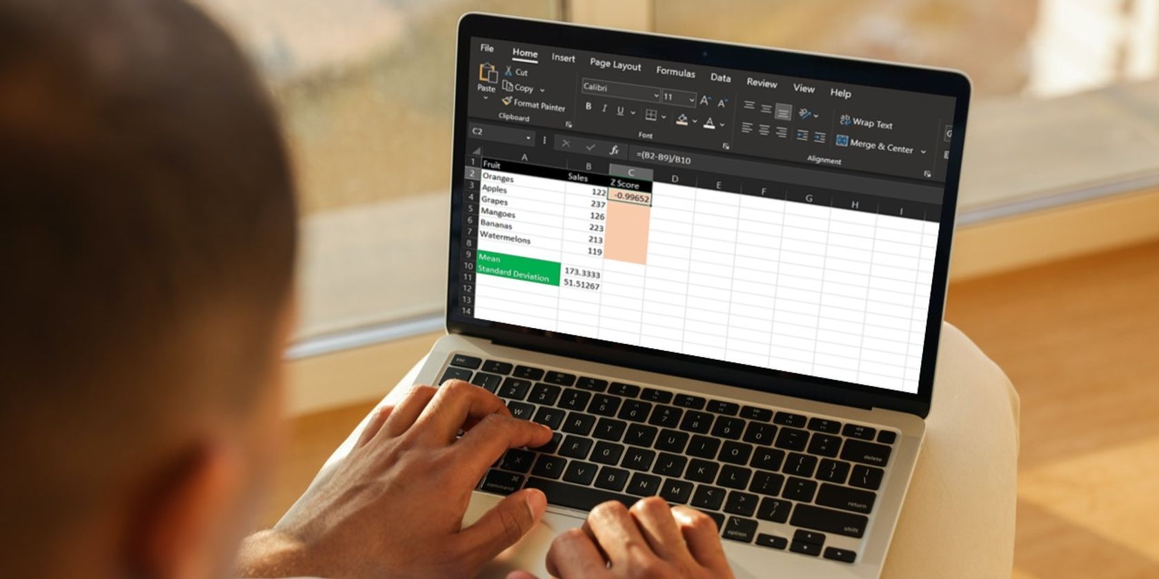 how to find z score given mean and standard deviation excel