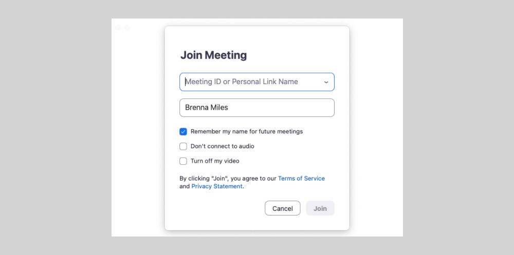 Image shows the join a meeting screen inside Zoom on desktop