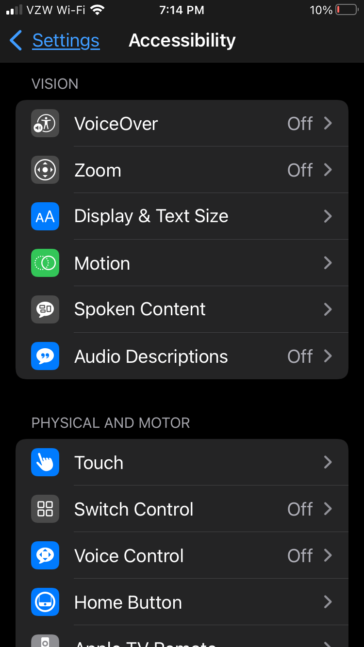 The accessibility menu on iPhone