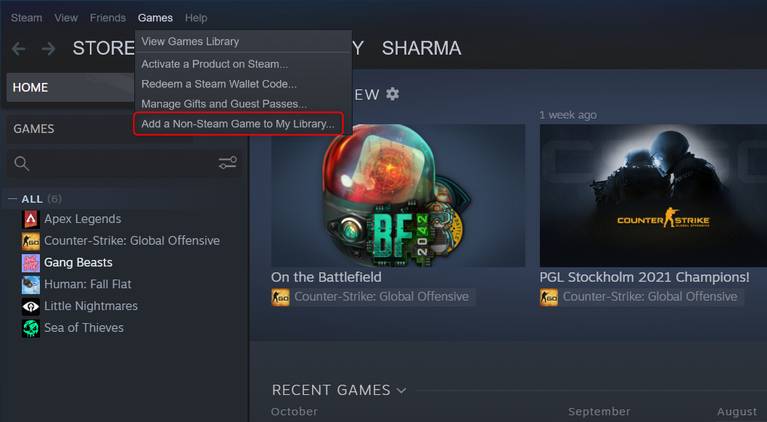 tambahkan game non-uap ke perpustakaan Anda