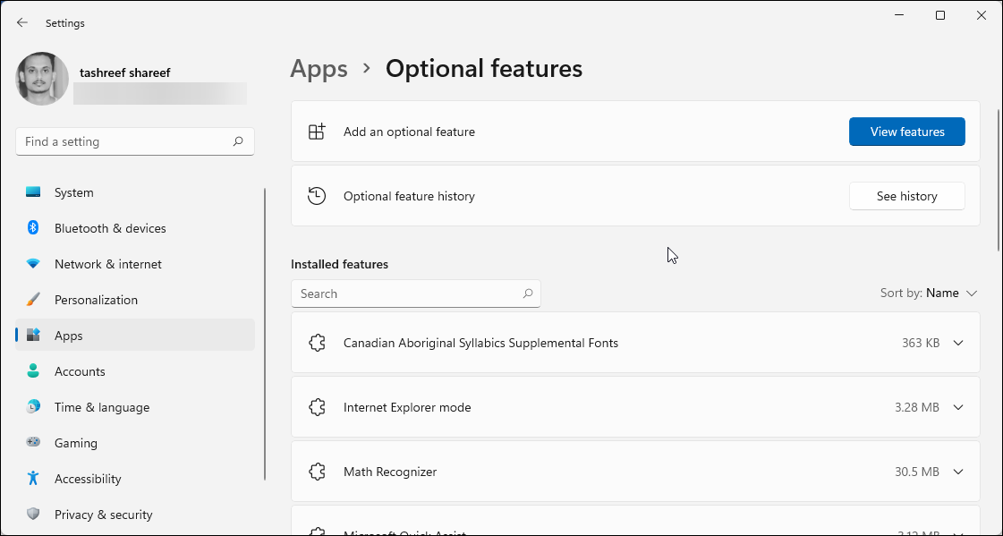 add optional features via settings view features