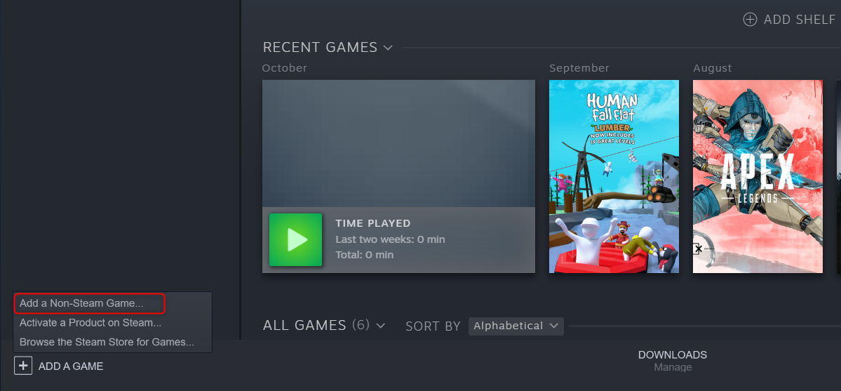 adding a third-party game on steam