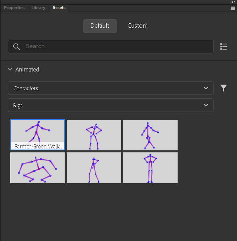 Basic armature rigs in Adobe Animate.