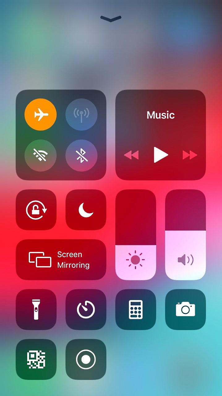 iphone control center showing airplane mode turned on