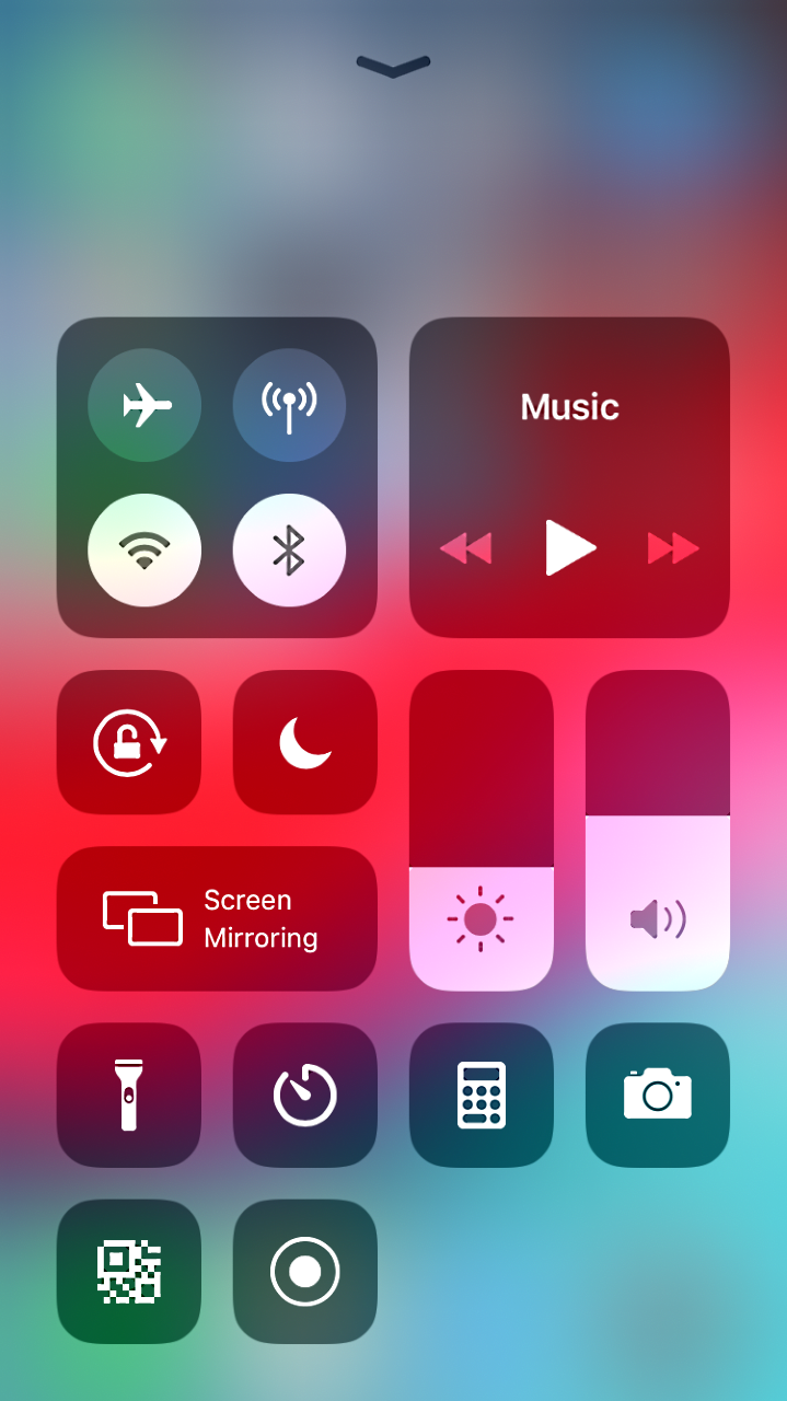 iphone control center with all connectivity functions turned off
