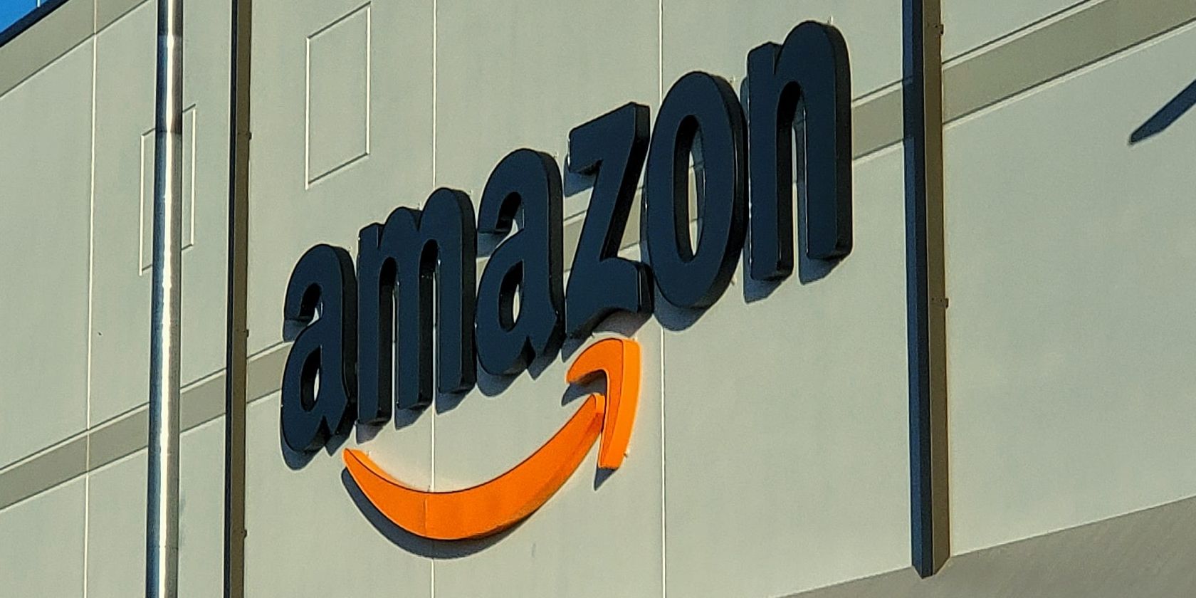 Amazon logo on side of building.