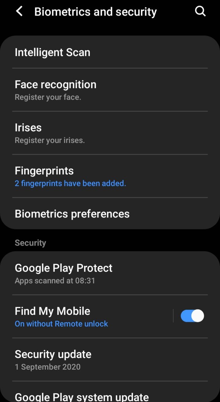 screenshot of android settings from phone