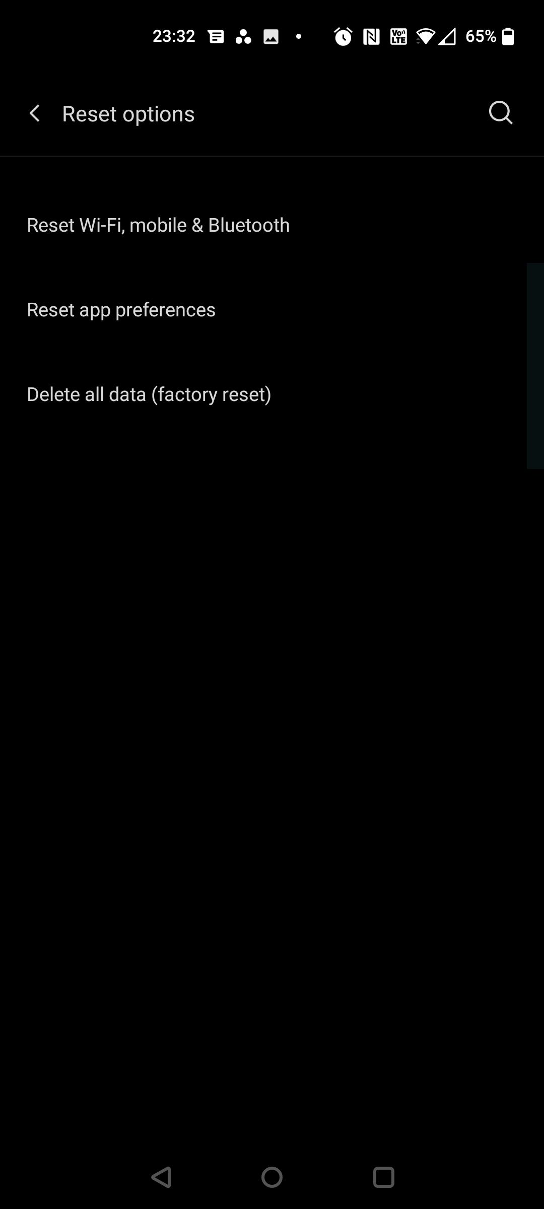 android factory reset options
