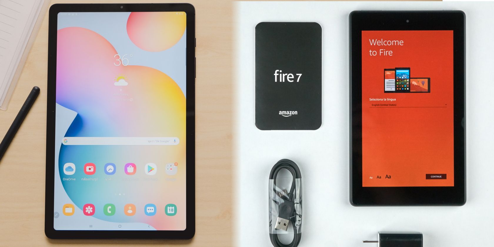 An Android tablet and a Fire tablet