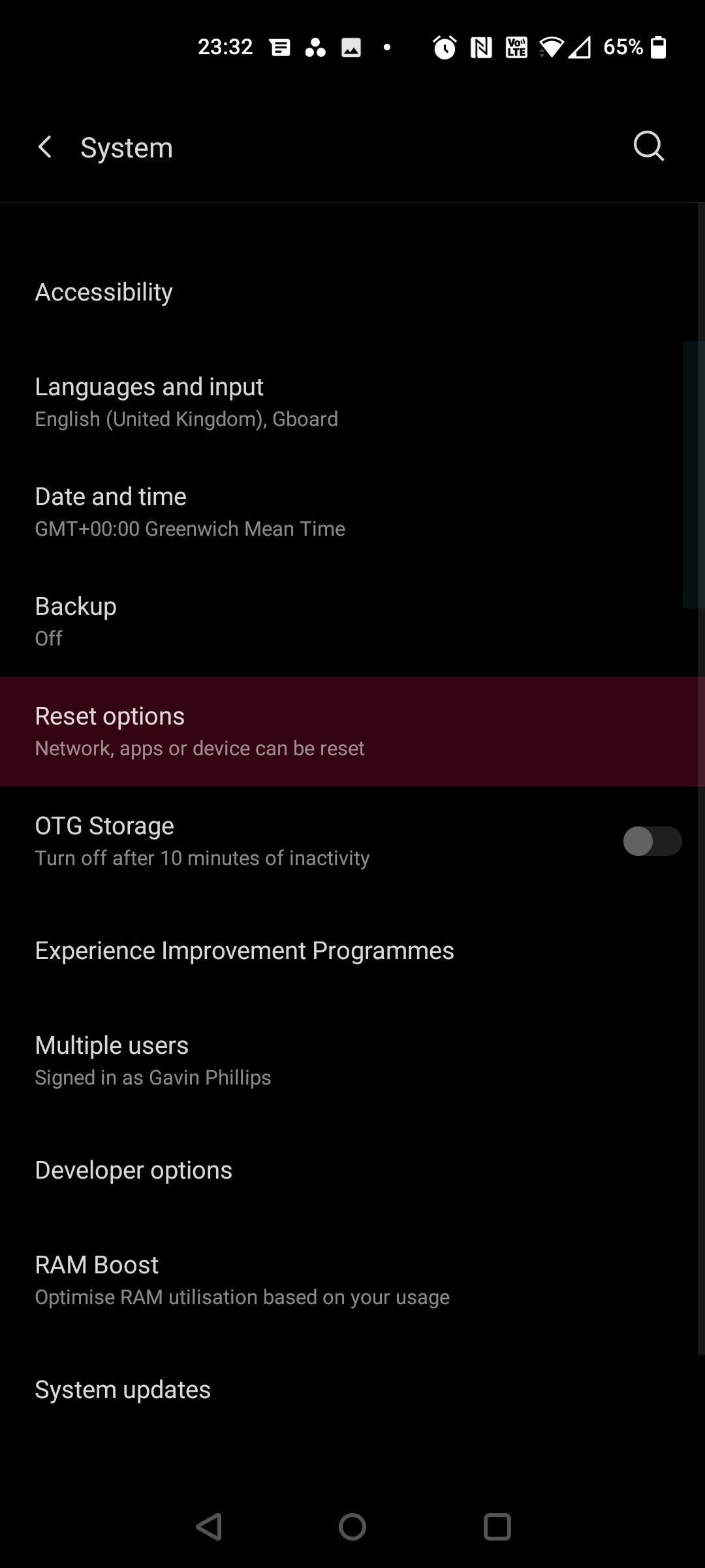 android reset settings options