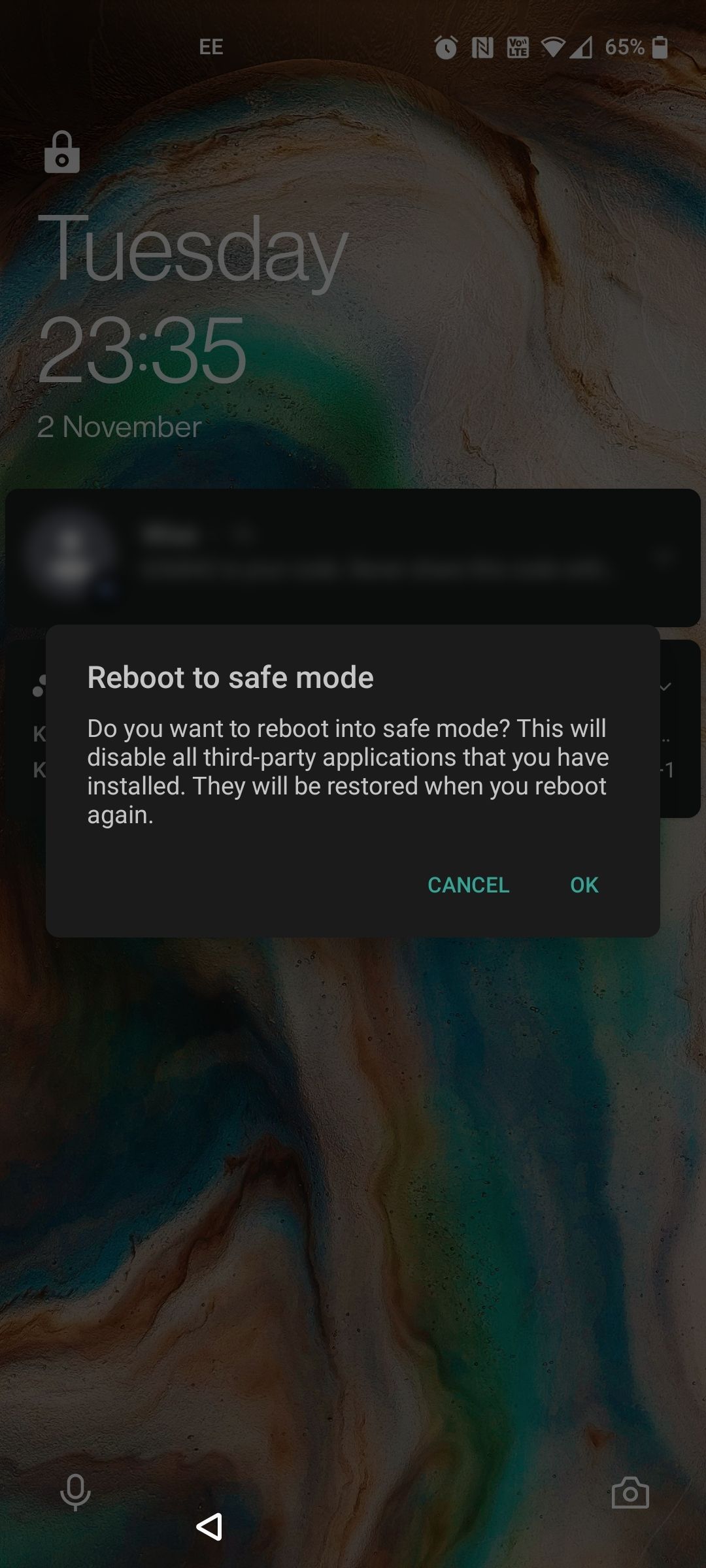 android safe mode warning option