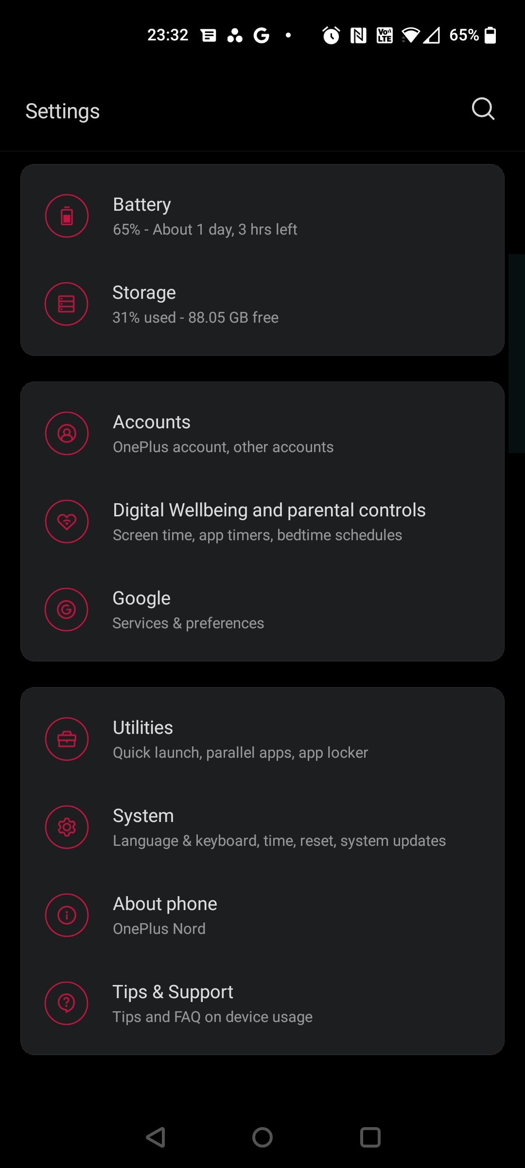 android settings home