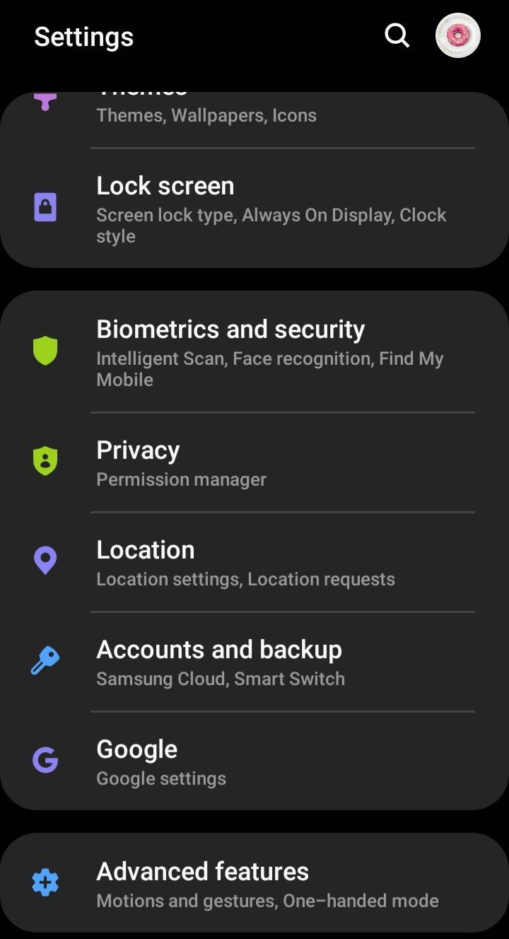 screenshot of android settings from phone