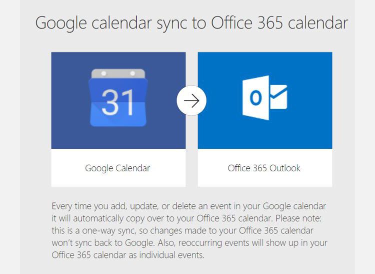 Syncing Google Calendar to Office 365.