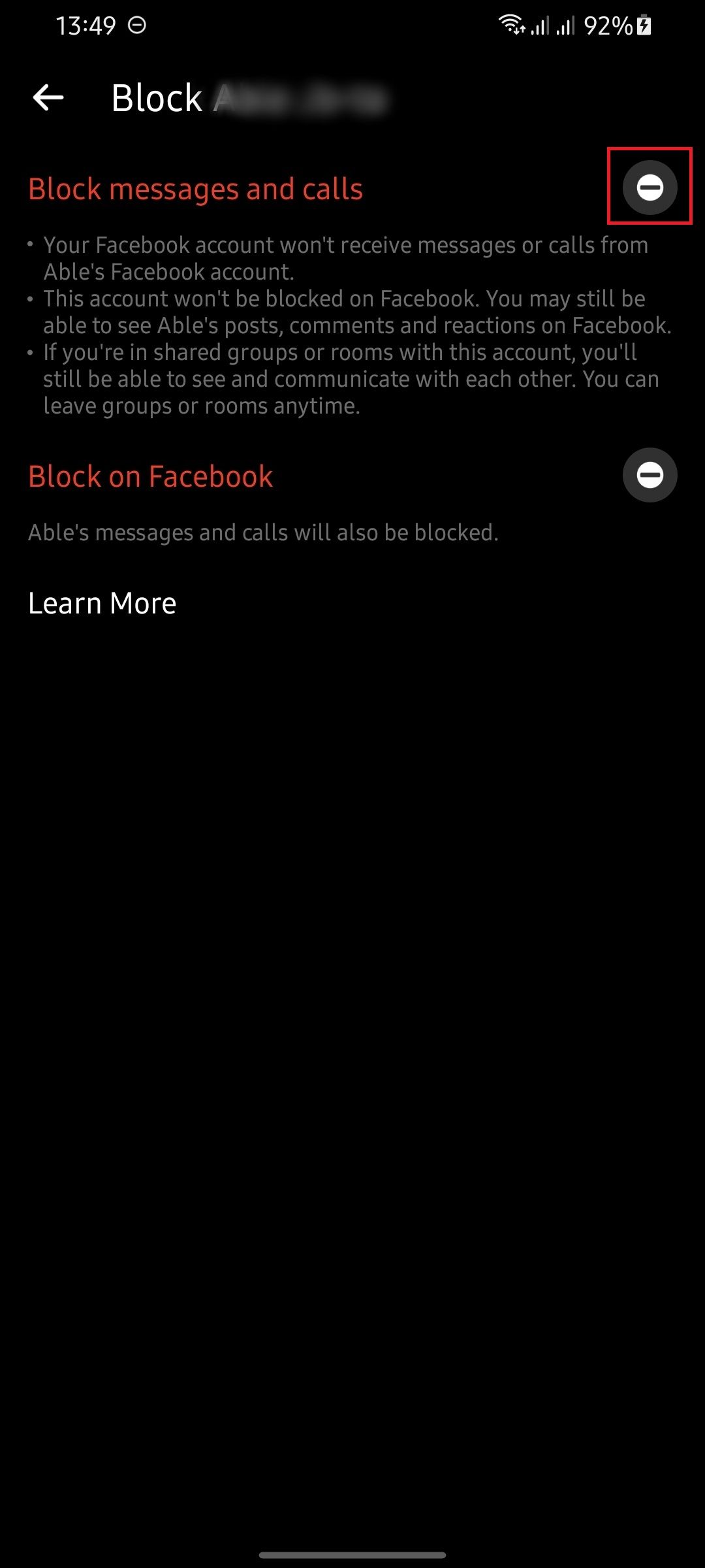 block user on facebook messenger