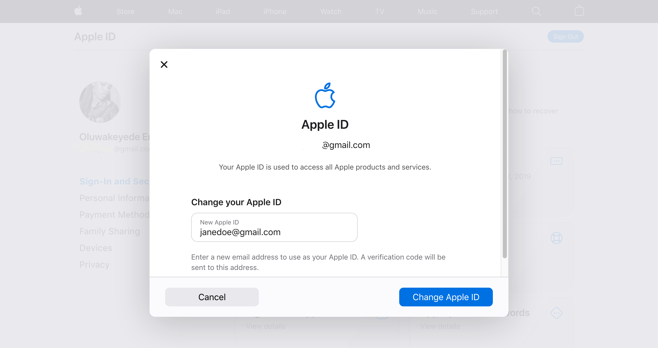 change alias email apple id