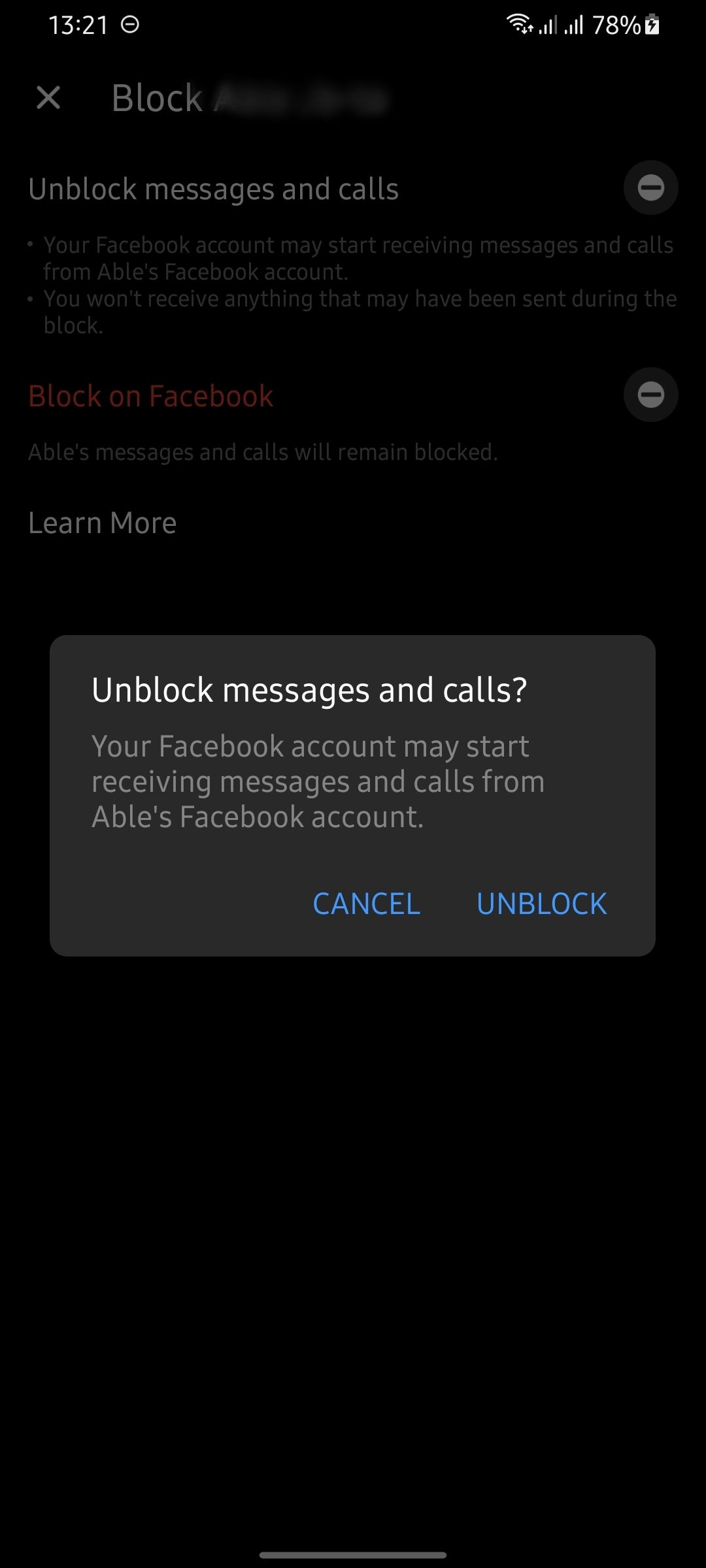 confirm unblock on messenger