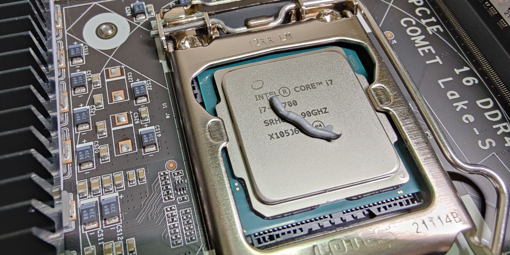 Thermal paste applied on a CPU.