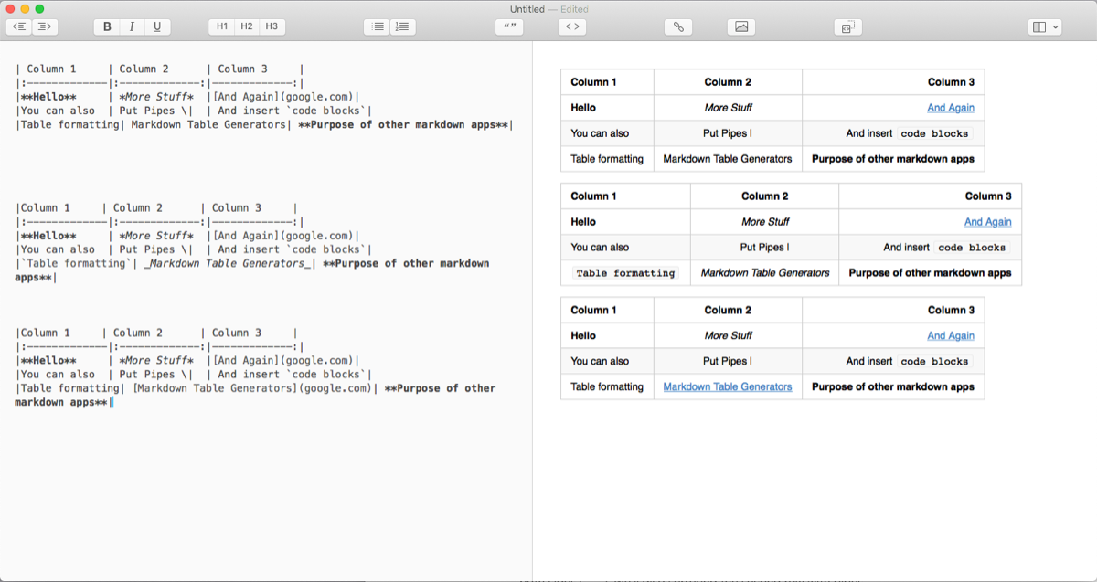 markdown make table