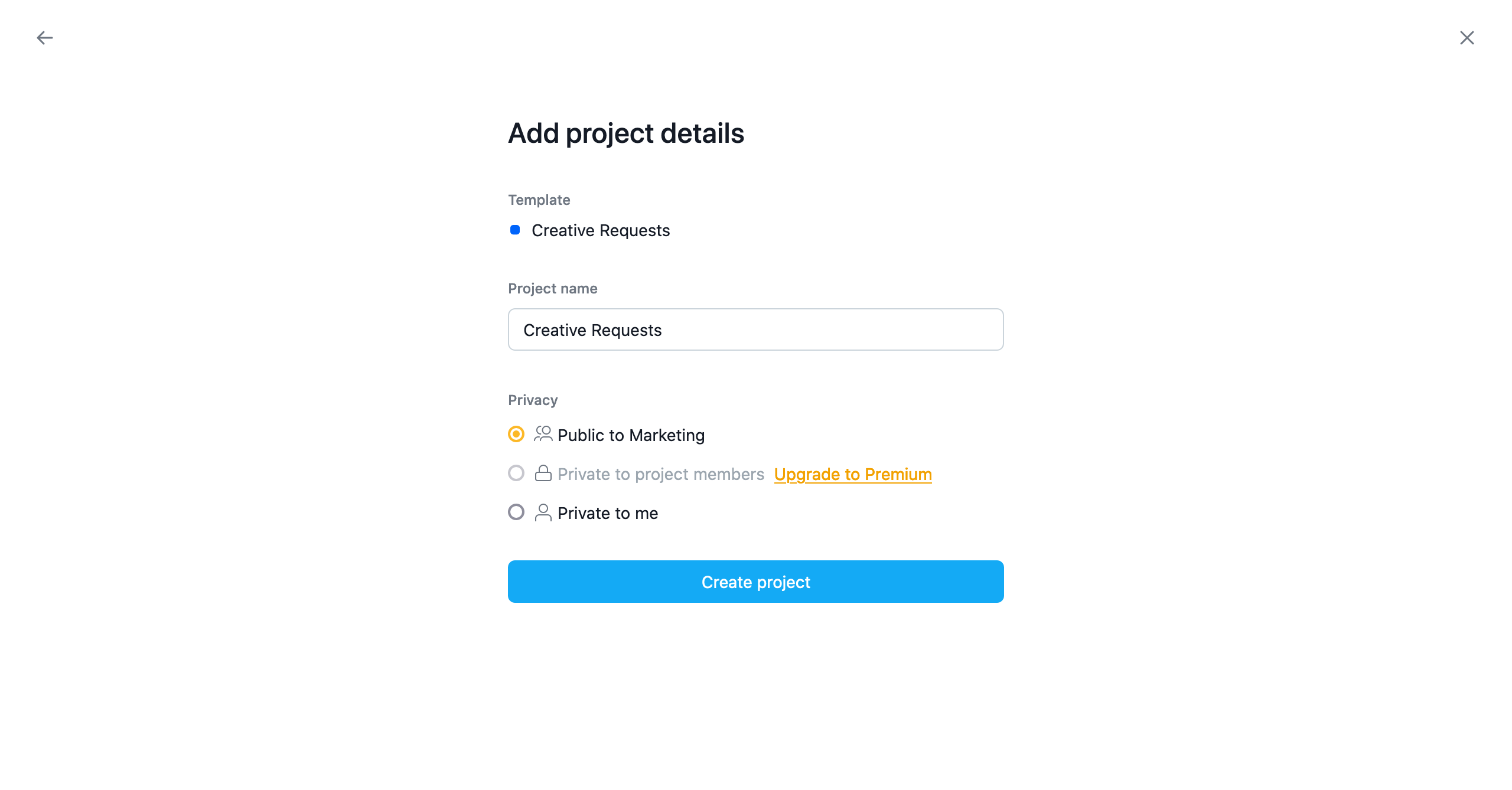 Create Asana project from template