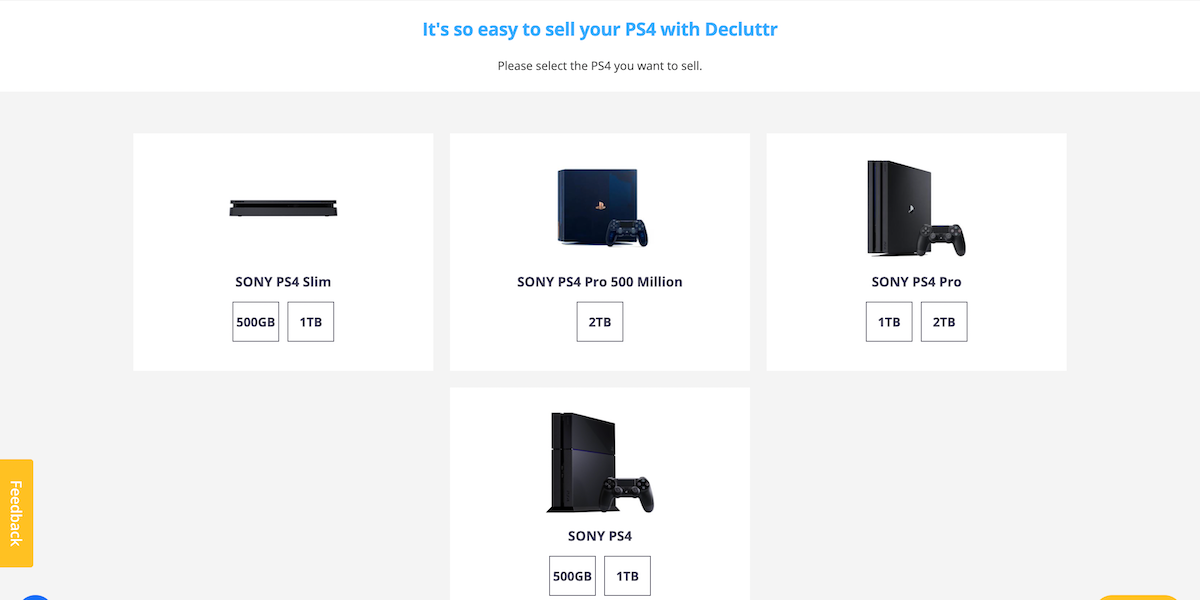 The PS4 selling options on Decluttr