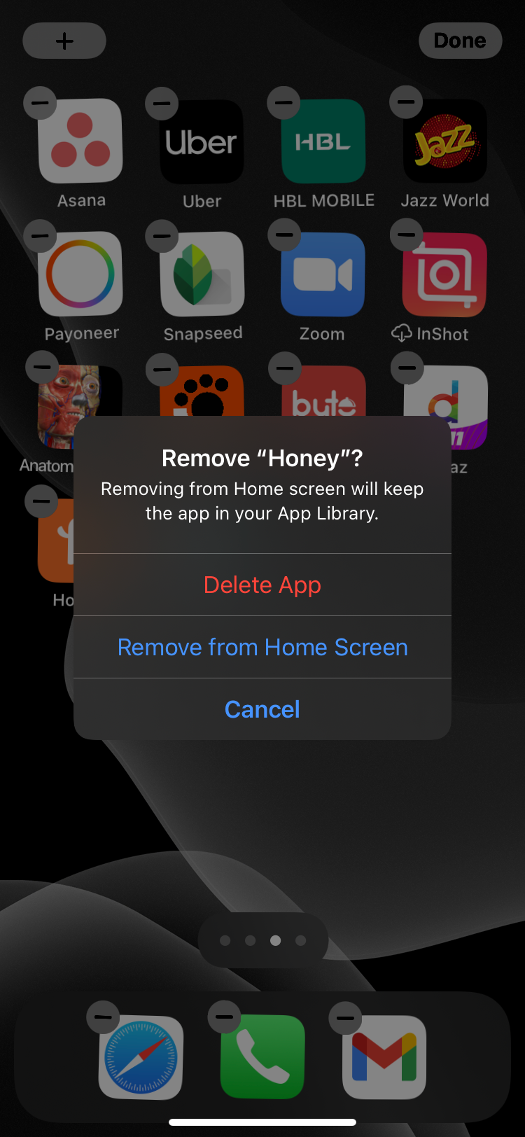 A screenshot of deleting an app