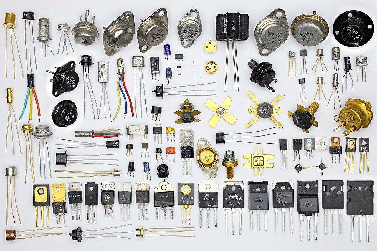 transistor components laid out on table