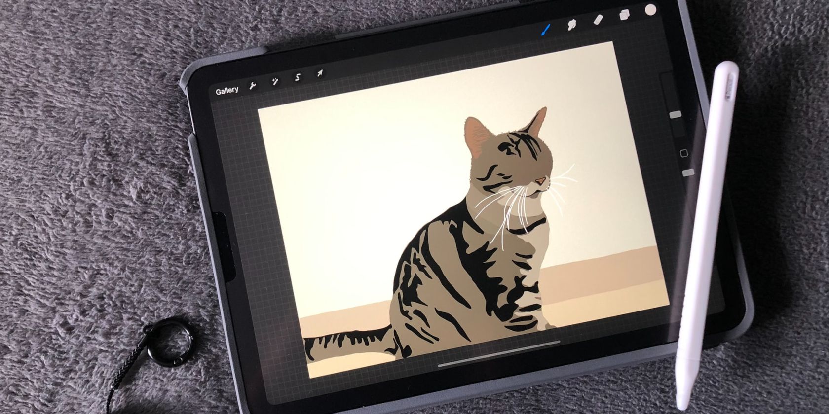 Digital Illustration of Cat on Tablet