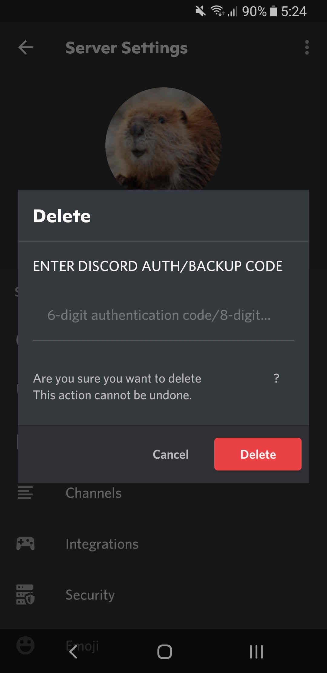 discord delete server mobile