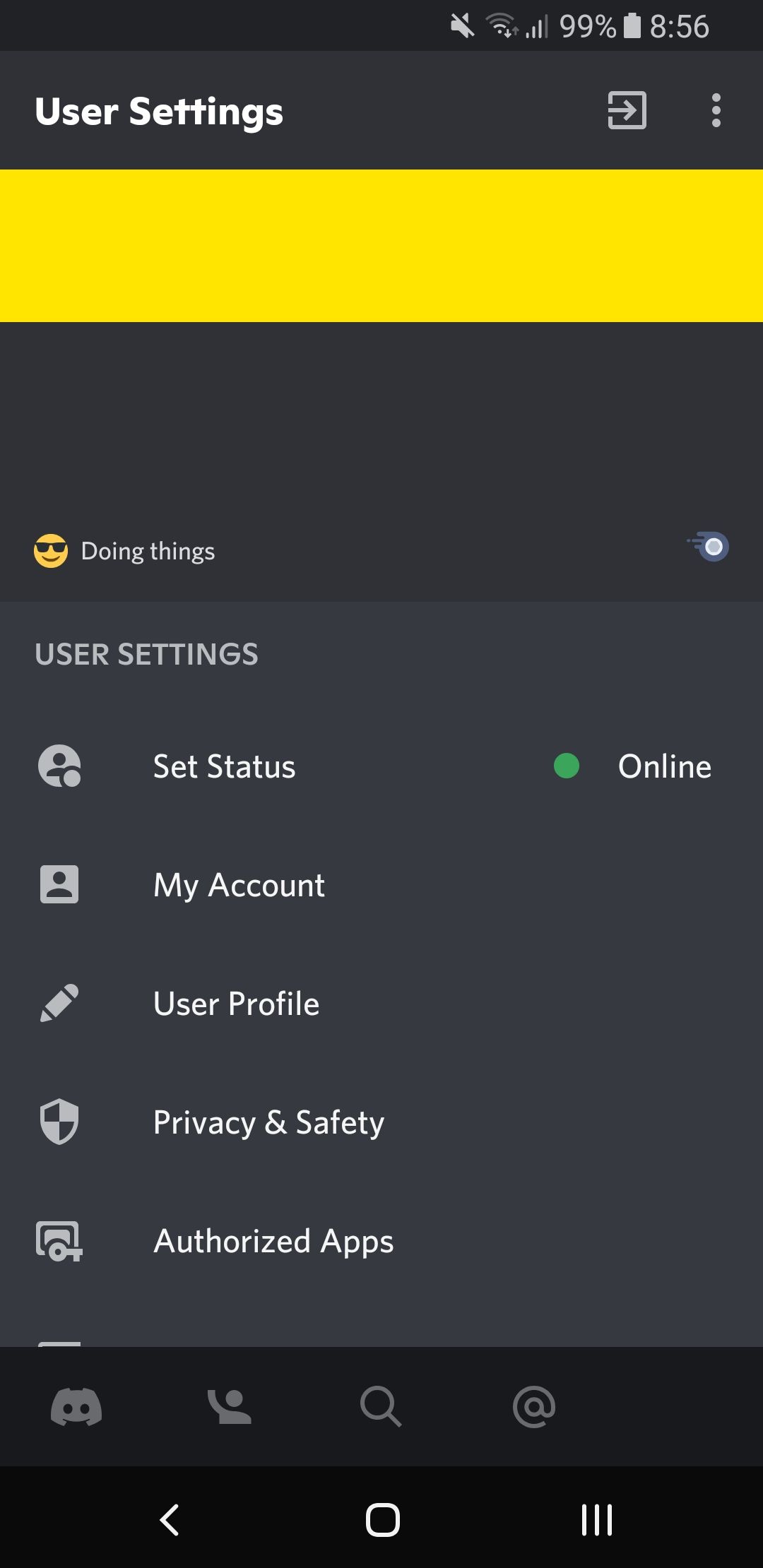 discord user settings with custom status