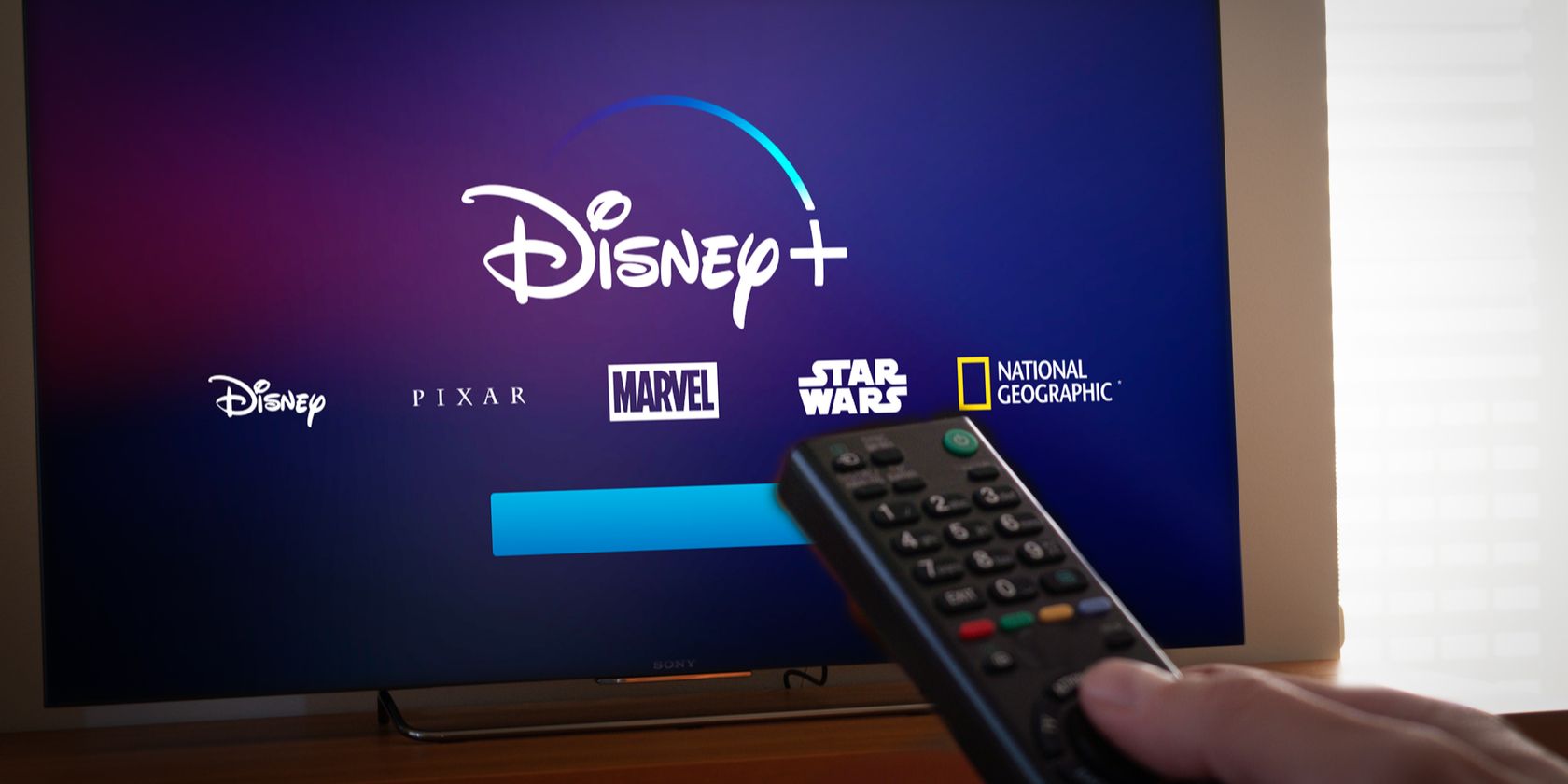 disney+ logo on tv with remote control