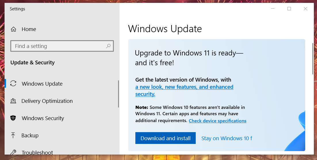 The Download and Install option for Windows 11