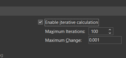 enable iterative calculation in Excel
