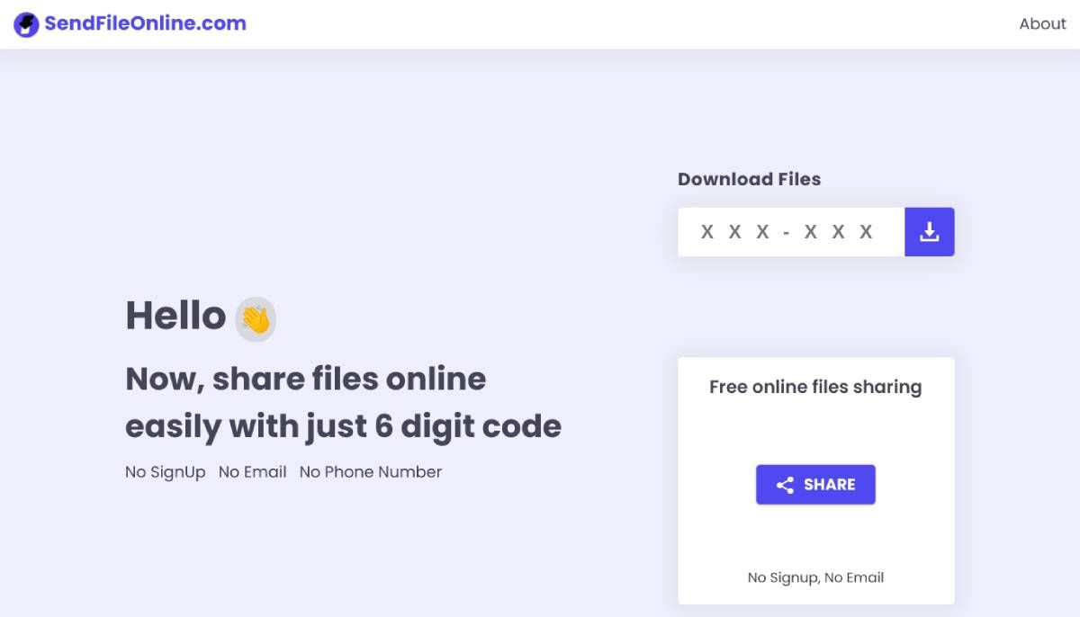 SendFileOnline lets you transfer files with a friend by simply sharing a 6-digit code