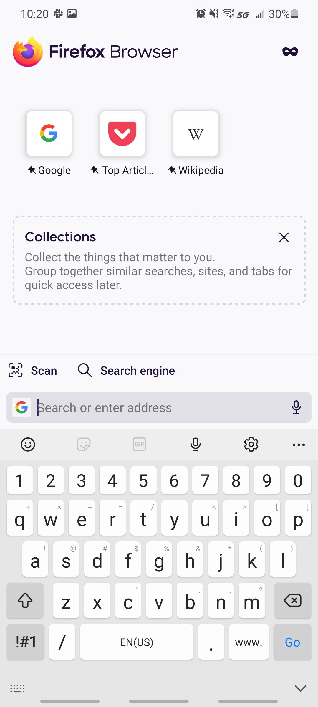 firefox browser collections screen