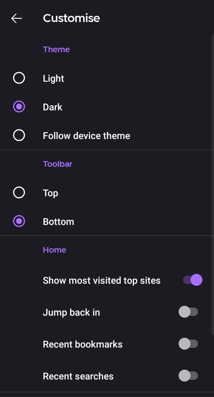 firefox dark mode option screenshot