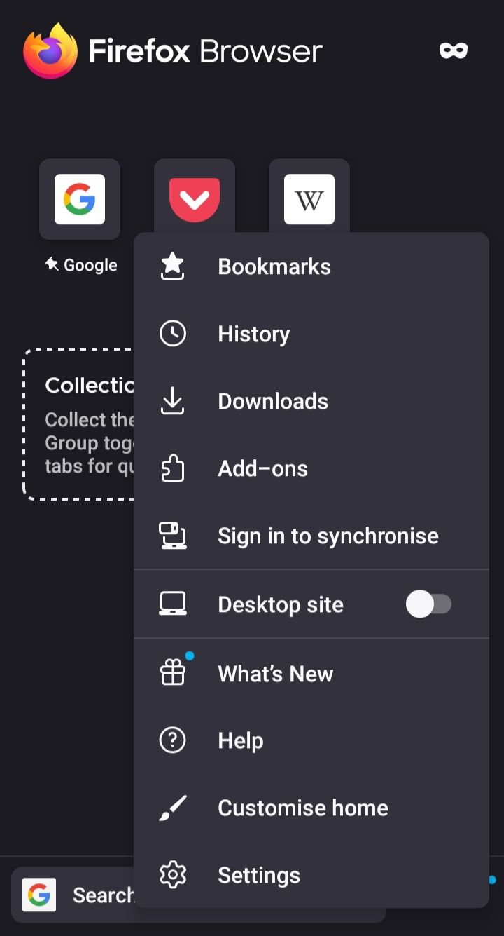firefox settings bar screenshot