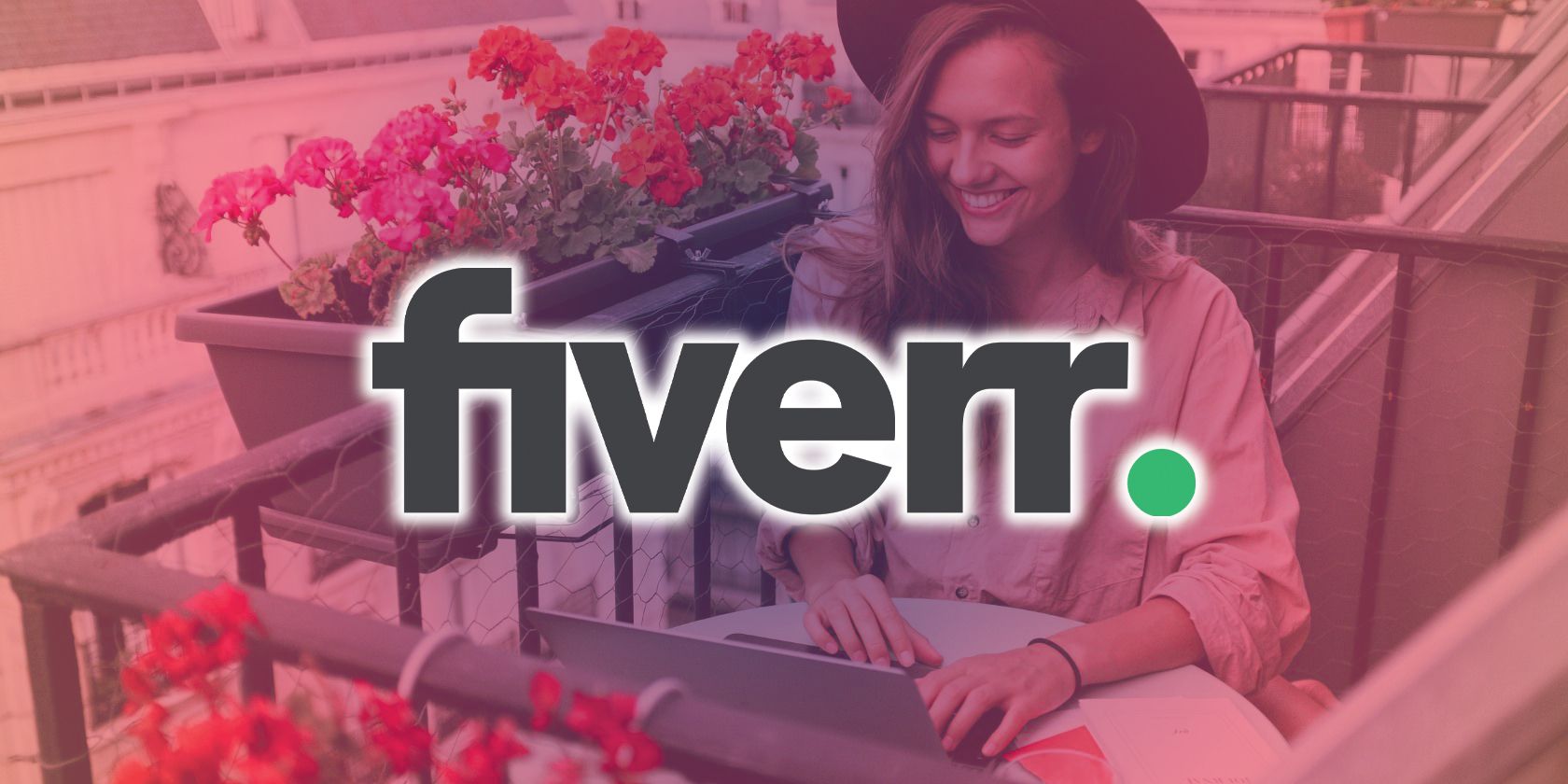 fiverr logo with freelancer on laptop
