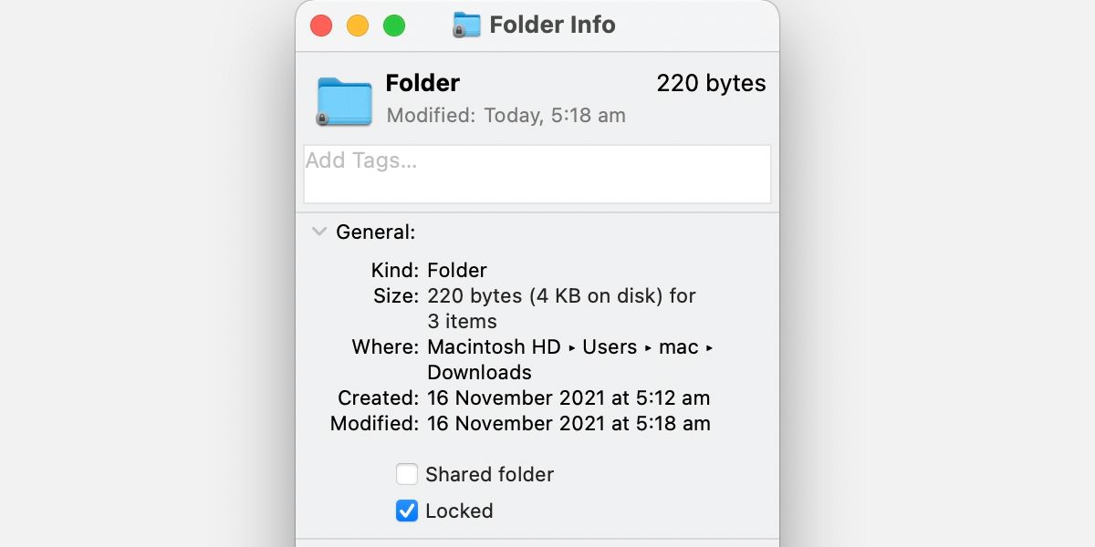 Get Info window for a folder showing the locked box as ticked.