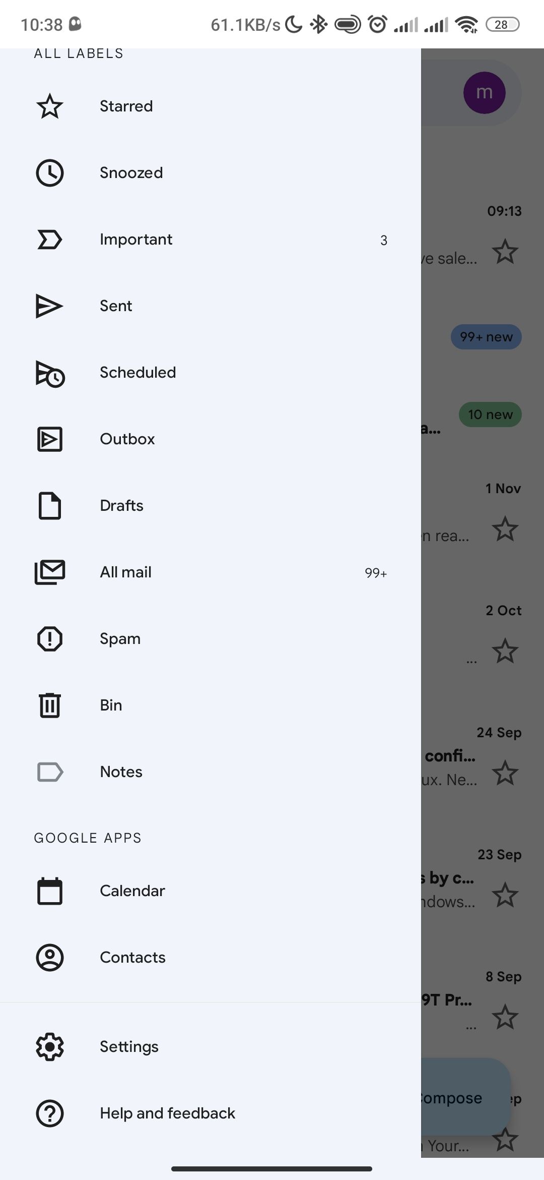 The hamburger menu in Gmail Android