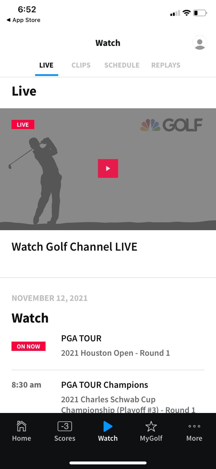 golf channel watch page