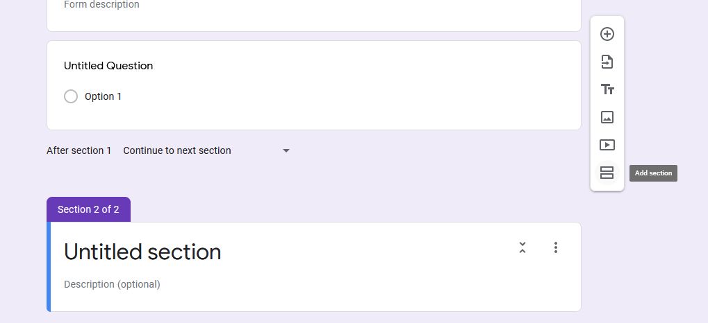 google forms add section