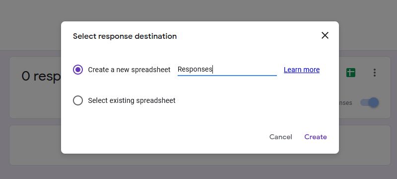 google forms select response destination