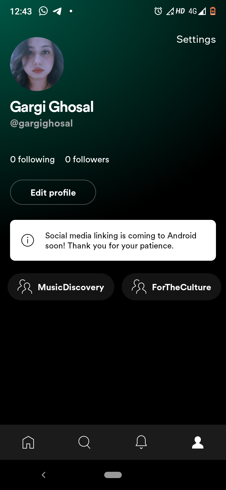 Screenshot showing the user profile on Spotify Greenrooms