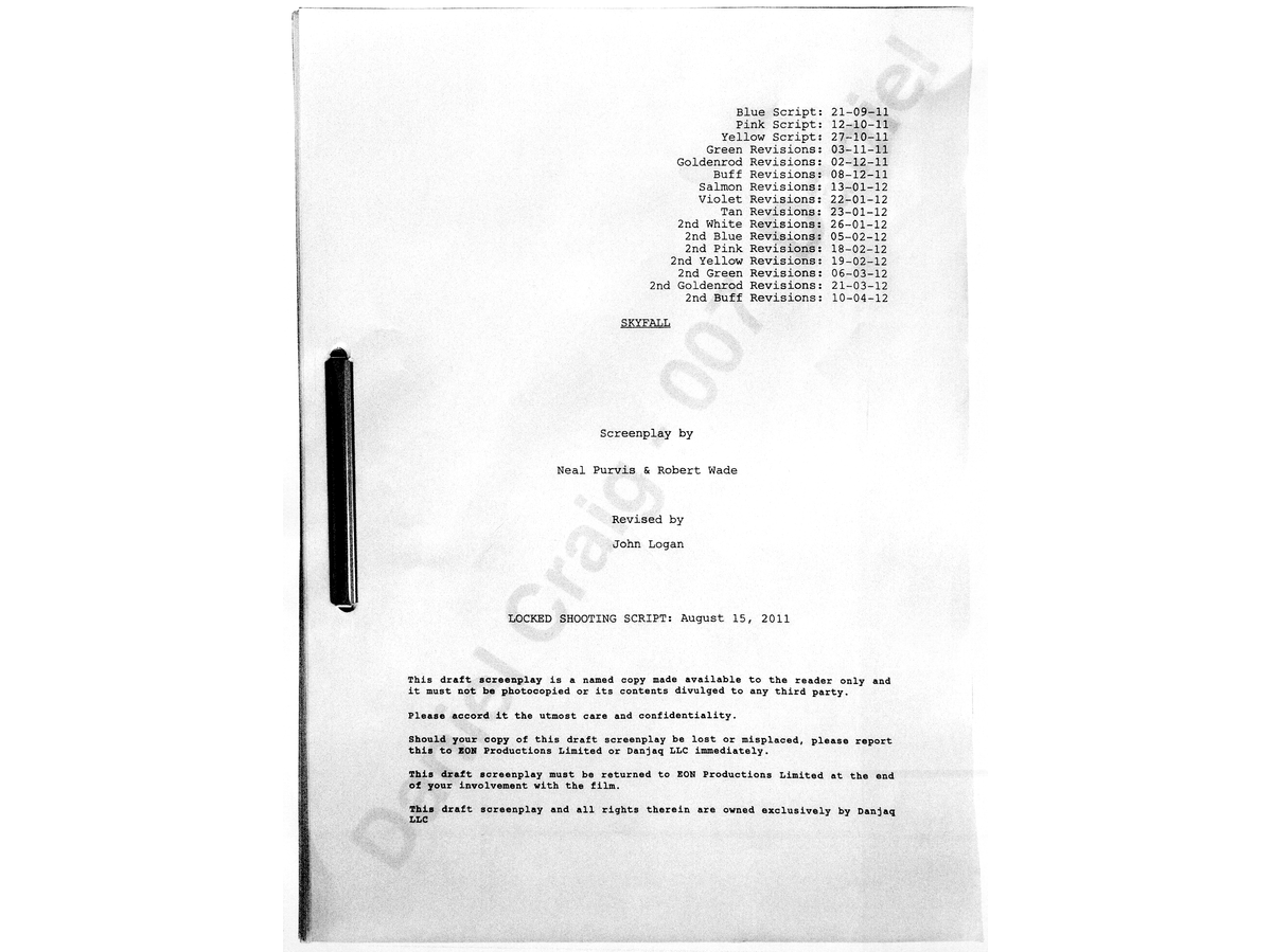 The cover page for the Skyfall script.