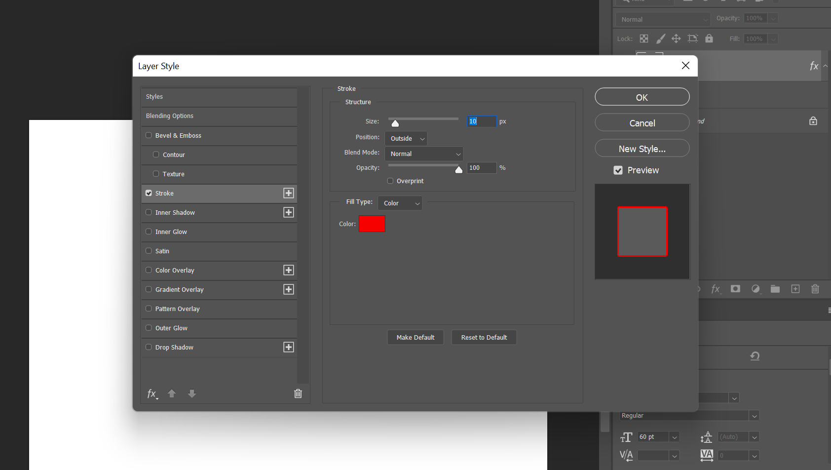 Adjusting the Stroke settings of our type in Photoshop.