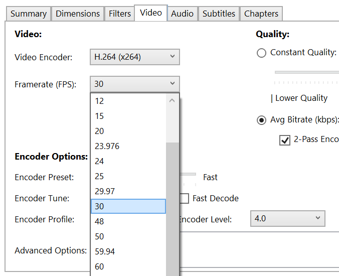 How to change the frame rate of a video on Handbrake.