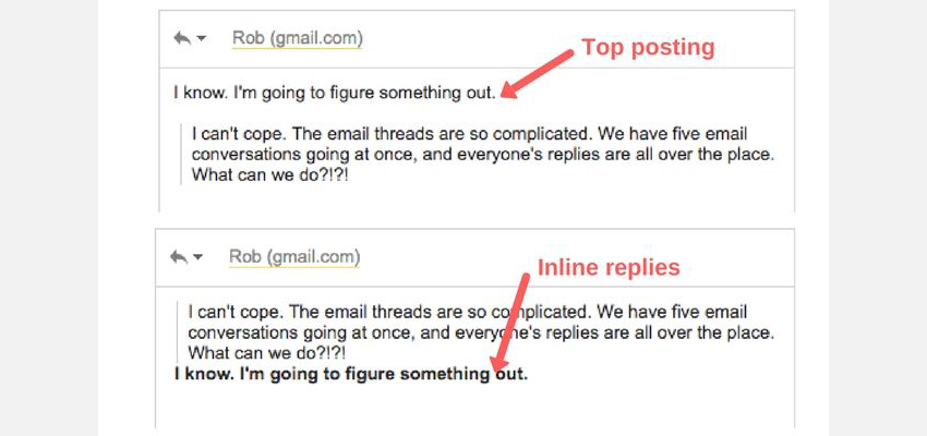 The difference between top posting and inline replies.