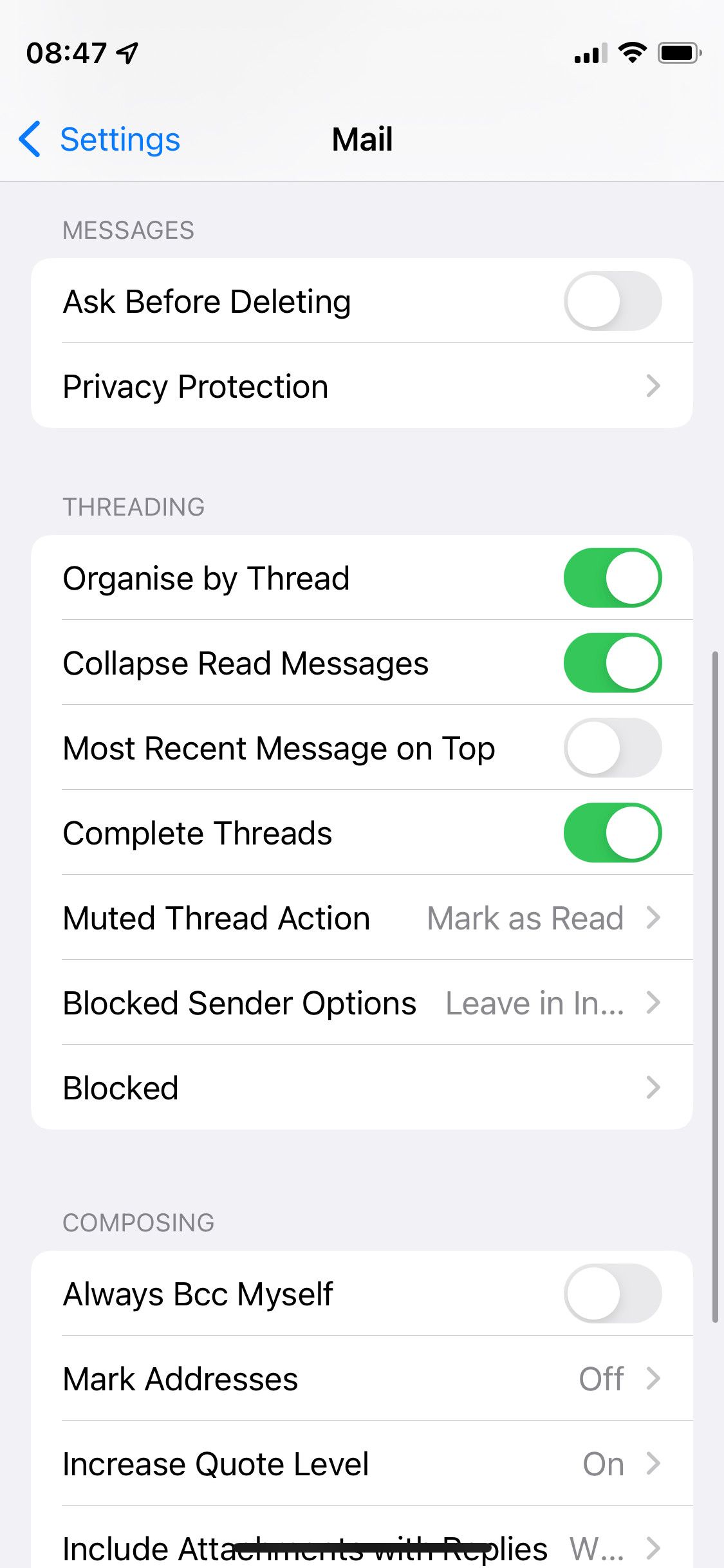 iOS Mail Settings